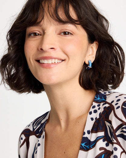 Chico's Hot Sale - Silvertone Two-Tone Threaded Hoop Earrings Blue Multi