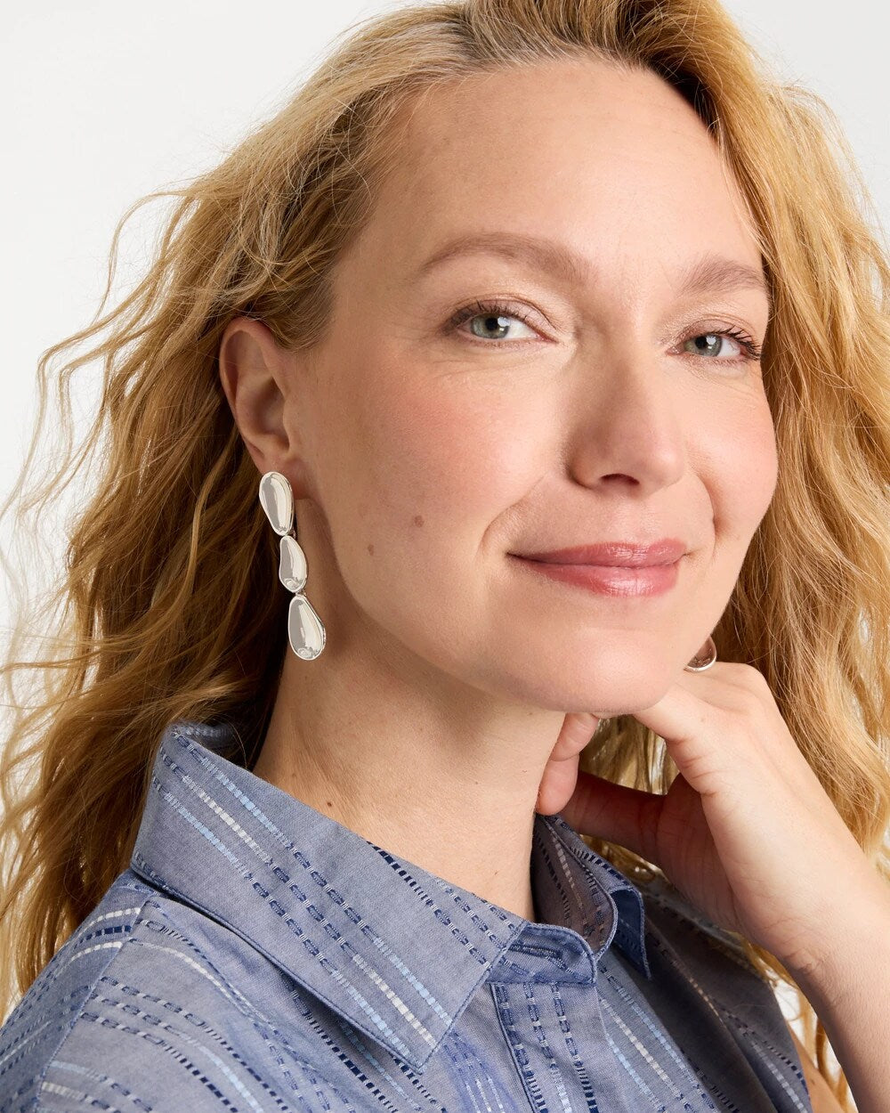 Chico's Exclusive - Silvertone Linear Drop Earrings Silver