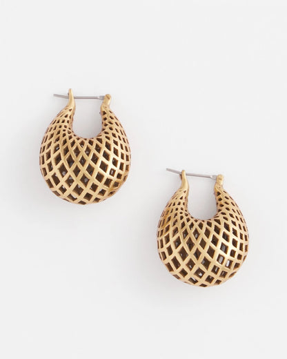 Chico's Value - Gold Lattice Puff Hoop Earrings Gold