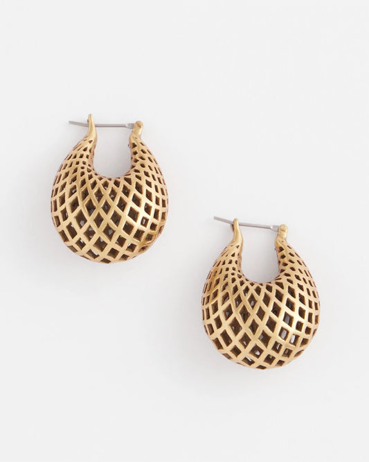 Chico's Value - Gold Lattice Puff Hoop Earrings Gold