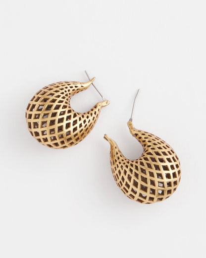 Chico's Value - Gold Lattice Puff Hoop Earrings Gold