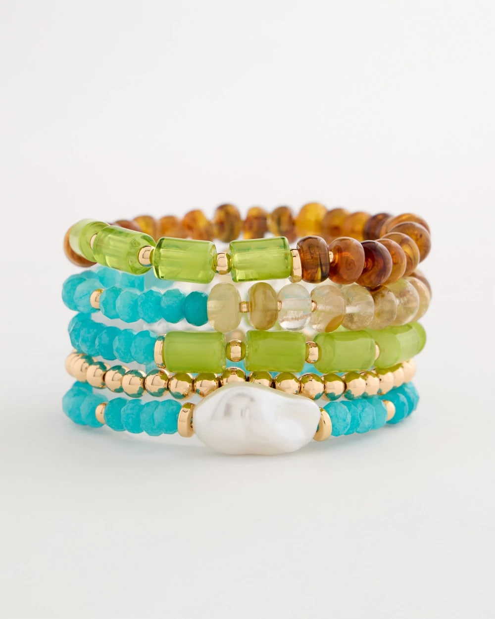 Chico's Best Seller - Multi-Colored Stretch Set of Five Beaded Bracelets Multi