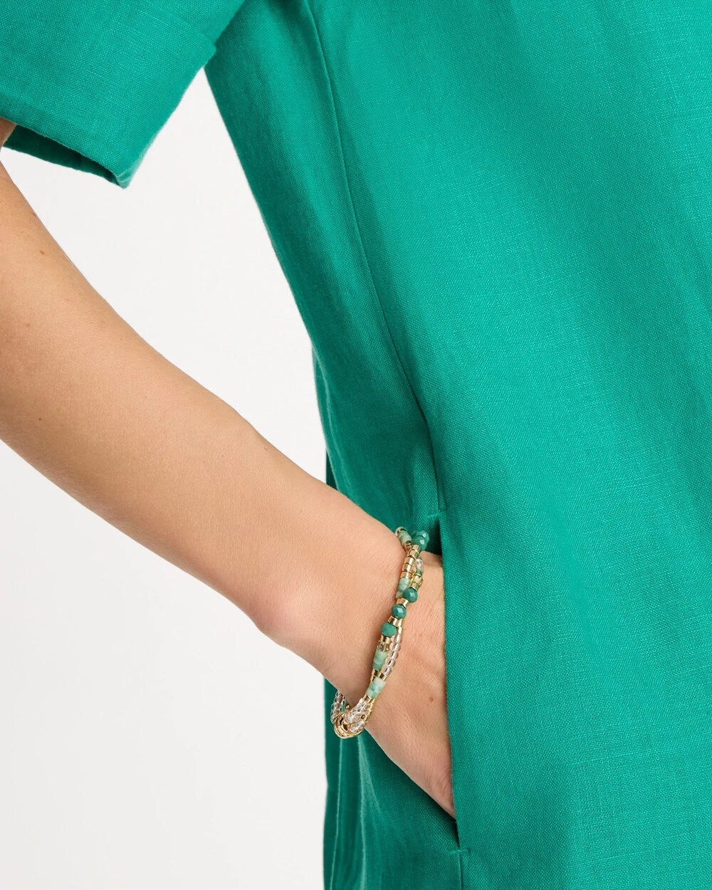 Chico's Popular - Genuine Howlite Beaded Stretch Bracelet Green
