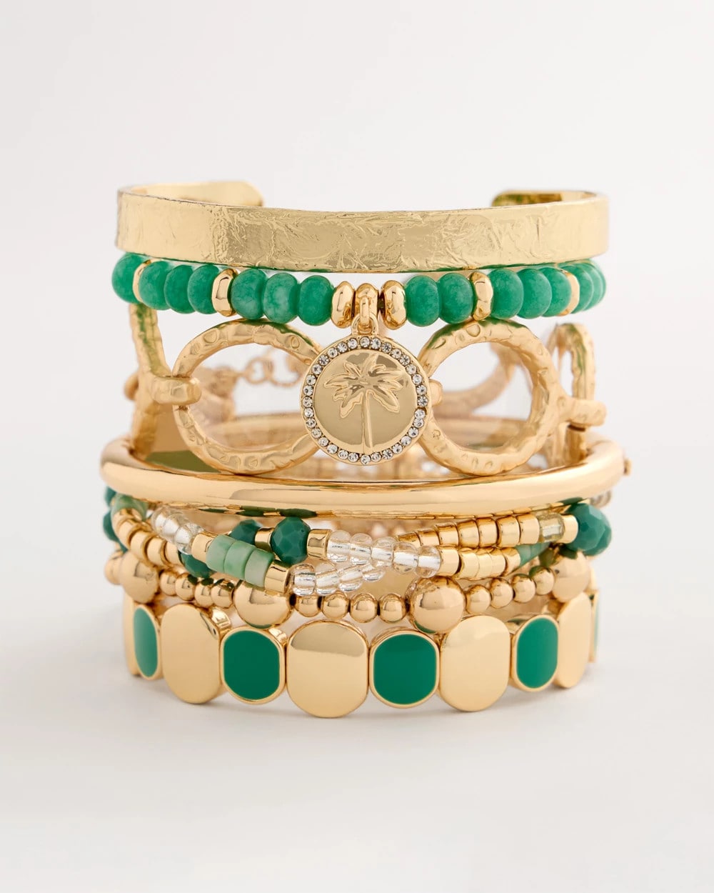 Chico's Top Pick - Green Goldtone Glam Stretch Bracelet Green