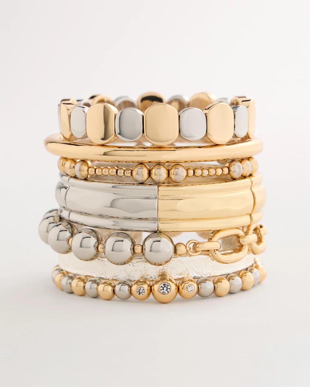 Chico's Signature - Mixed Metal Beaded Stretch Bracelet Mixed Metals