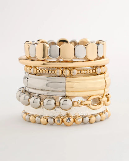Chico's Signature - Mixed Metal Beaded Stretch Bracelet Mixed Metals