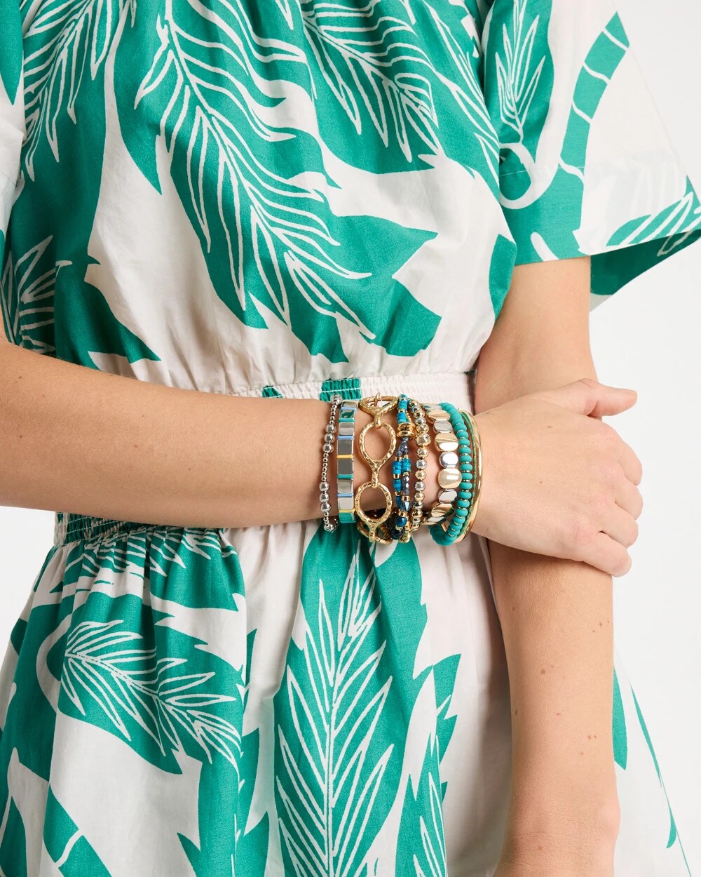 Chico's Signature - Mixed Metal Beaded Stretch Bracelet Mixed Metals