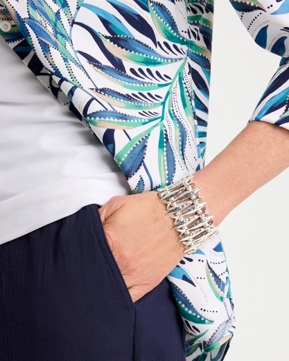 Chico's New - Silvertone Fish Stretch Bracelet Silver