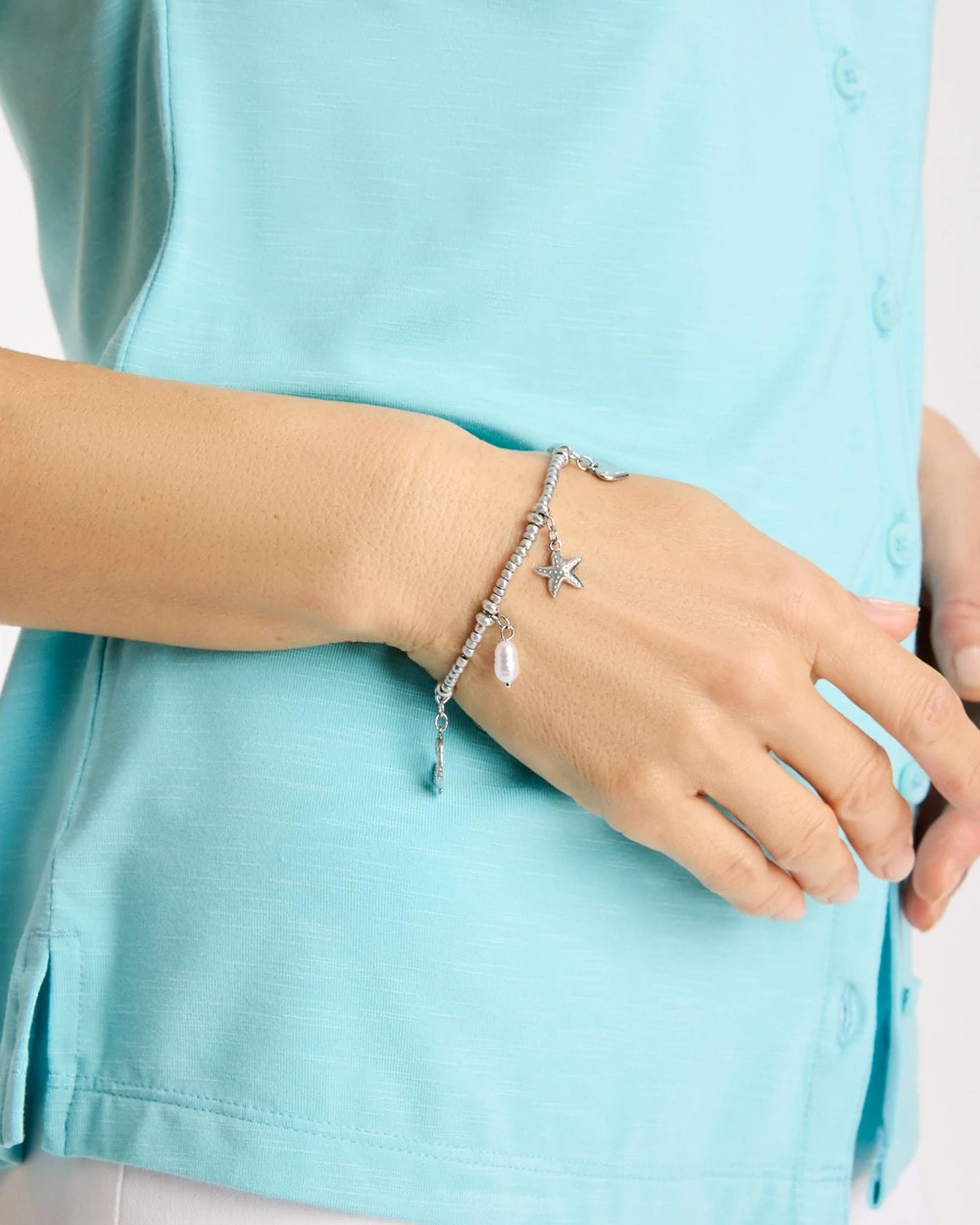Chico's Smart Buy - Beachy Silvertone Stretch Charm Bracelet Silver