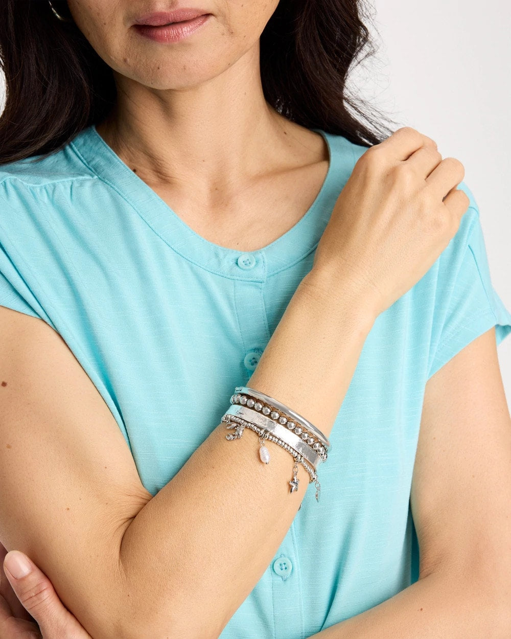Chico's Smart Buy - Beachy Silvertone Stretch Charm Bracelet Silver
