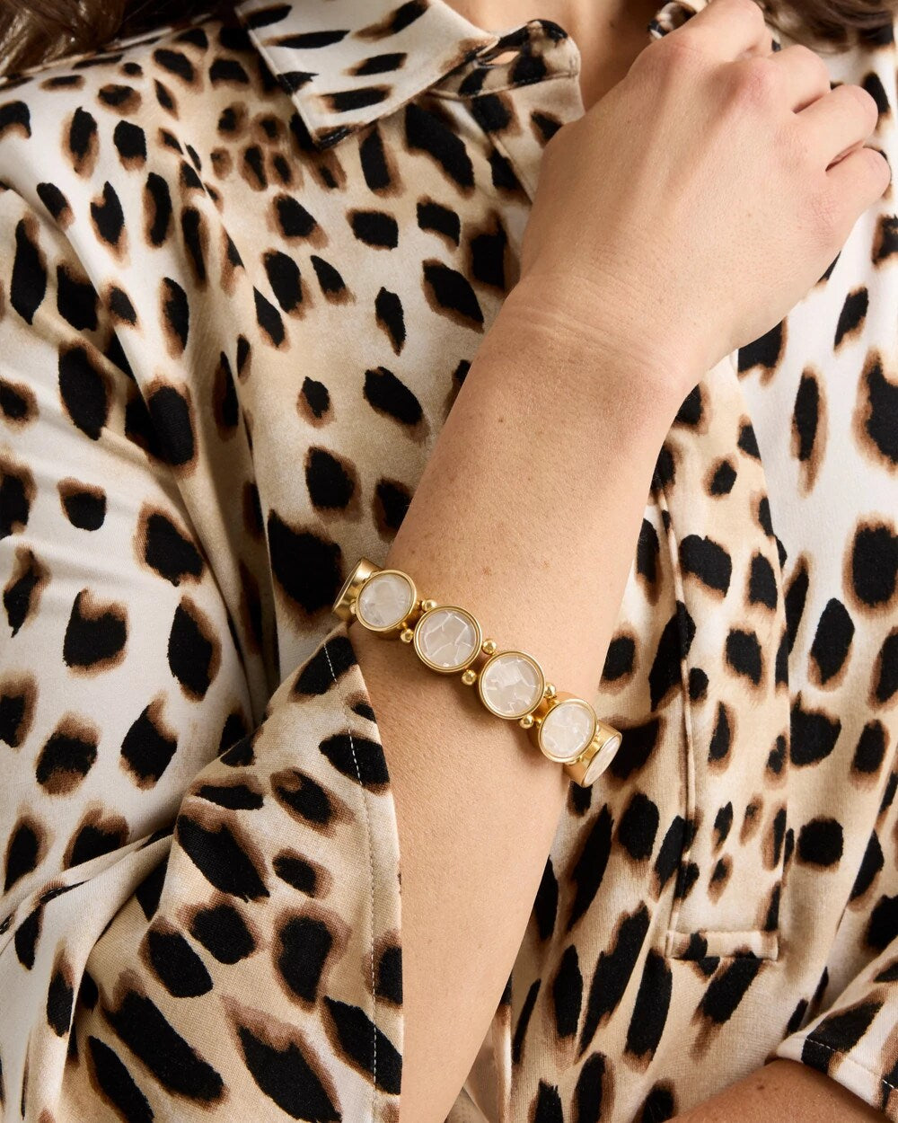 Chico's Smart Buy - Pearlescent Goldtone Stretch Bracelet Gold