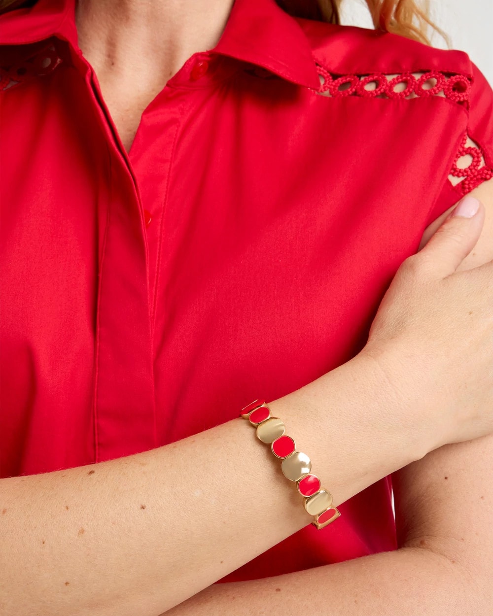 Chico's Recommended - Red Goldtone Glam Stretch Bracelet Red