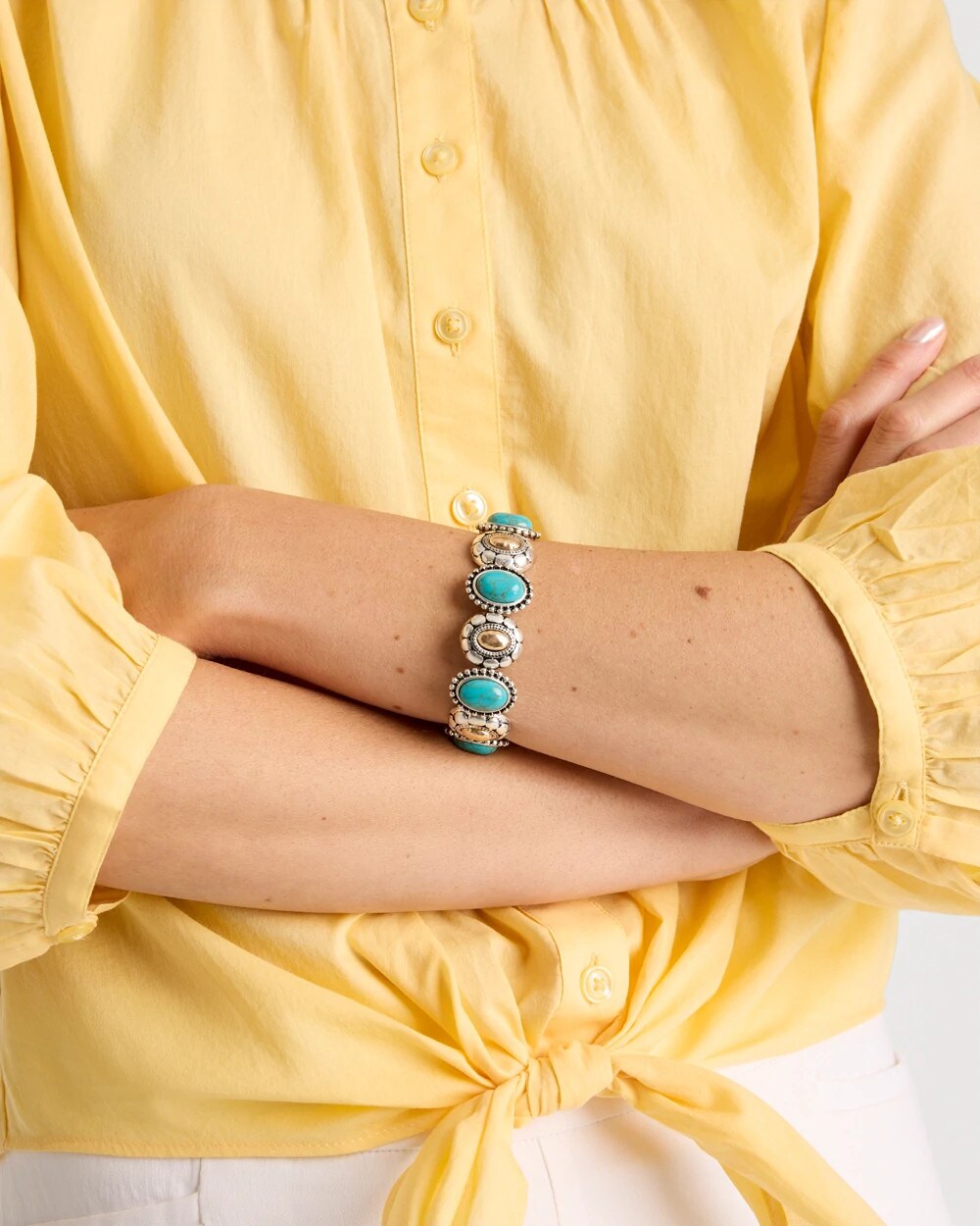 Chico's Top Pick - Turquoise Mixed Metal Stretch Bracelet Turquoise