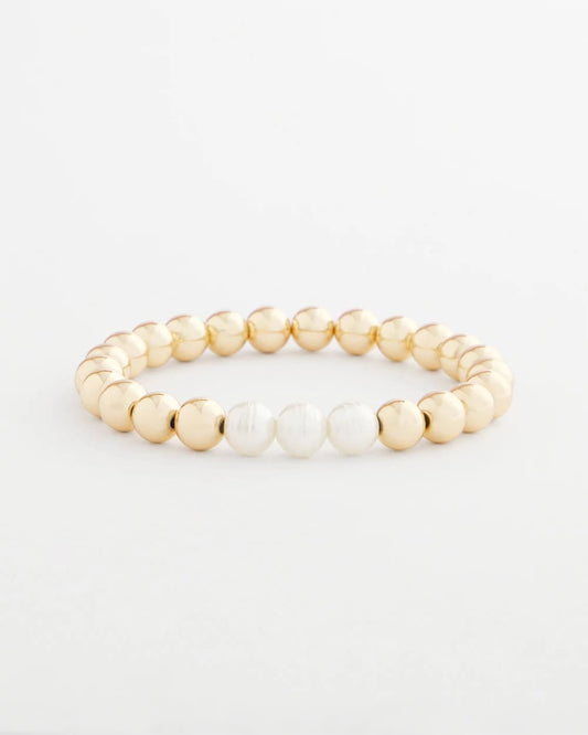 Chico's Latest - Goldtone Bead Stretch Bracelet Pearl
