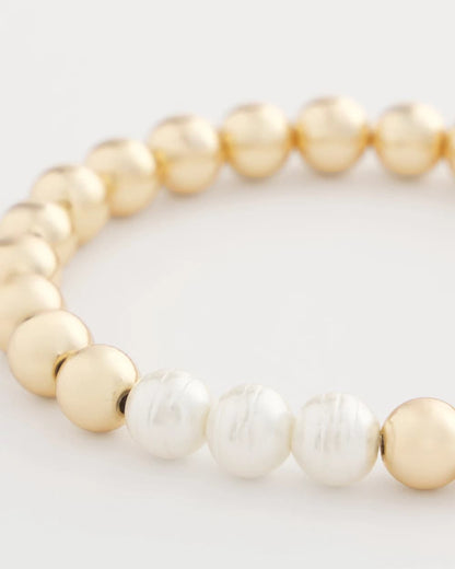 Chico's Latest - Goldtone Bead Stretch Bracelet Pearl