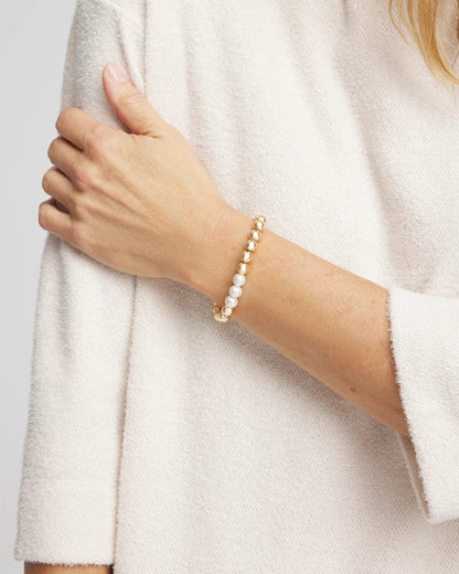 Chico's Latest - Goldtone Bead Stretch Bracelet Pearl