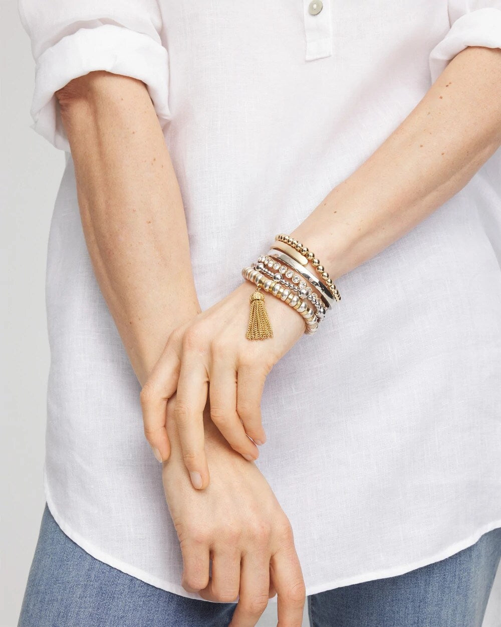 Chico's Trusted - Silver-tone Medium Bead Stretch Bracelet Silver