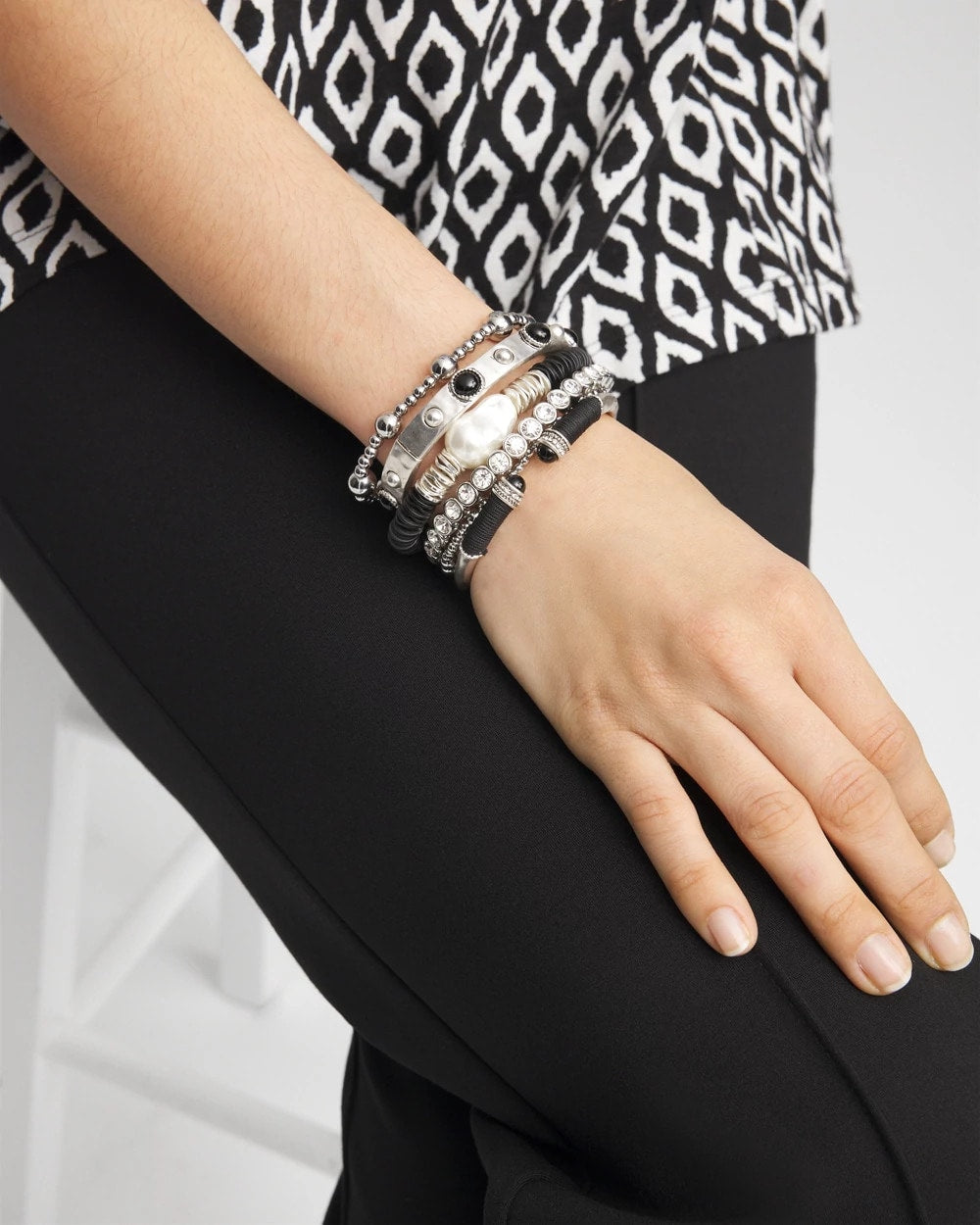 Chico's Best Seller - Silver-tone Small Bead Stretch Bracelet Silver