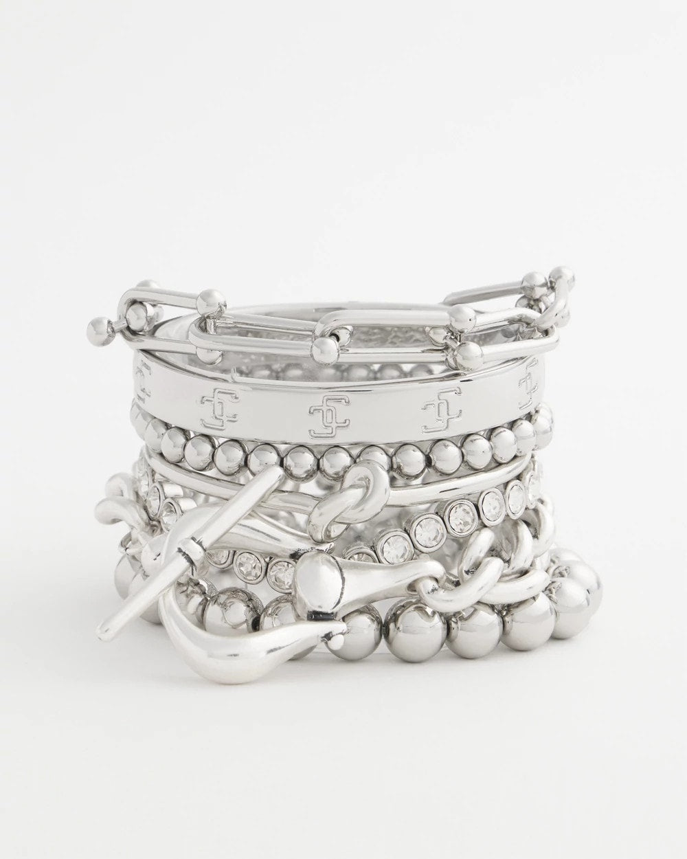 Chico's Premium - Small Beaded Silver Tone Stretch Bracelet Silver