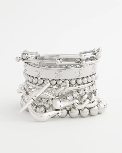 Chico's Premium - Small Beaded Silver Tone Stretch Bracelet Silver
