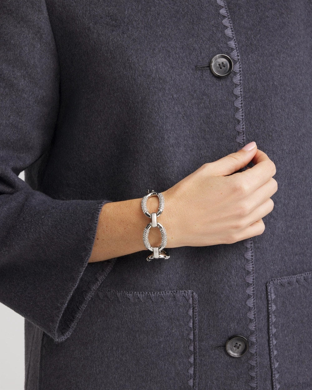 Chico's Trusted - Large Pave Link Toggle Bracelet Silver