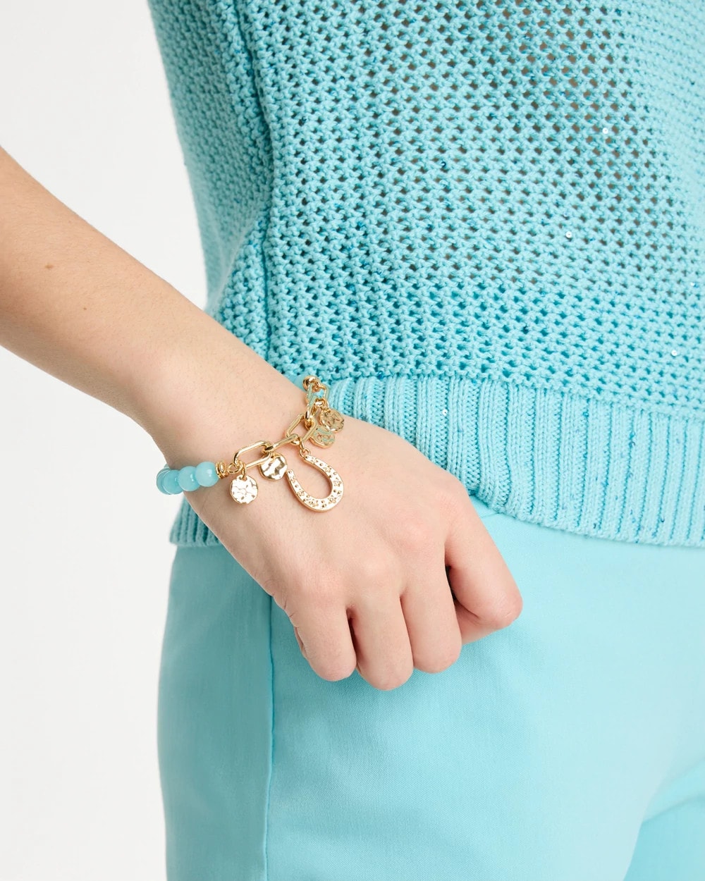 Chico's Sale - Jade Stone Link Charm Bracelet Light Blue