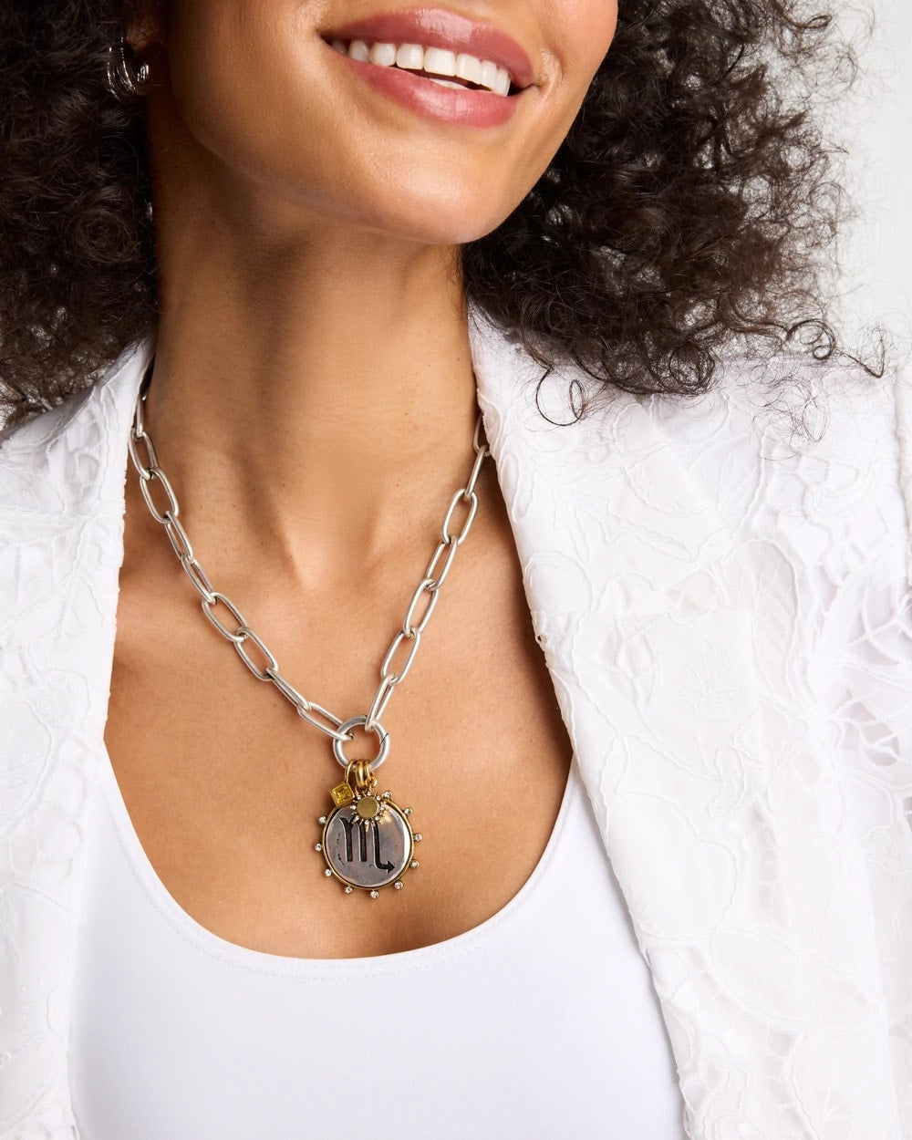 Chico's Exclusive - Silvertone Charm Link Necklace Silver