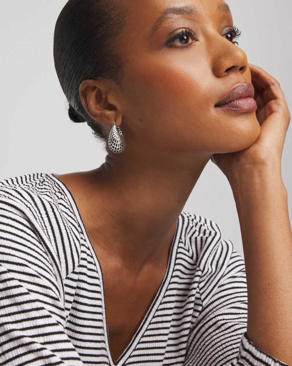 Chico's Hot Sale - Silver Lattice Puff Hoop Earrings Silver