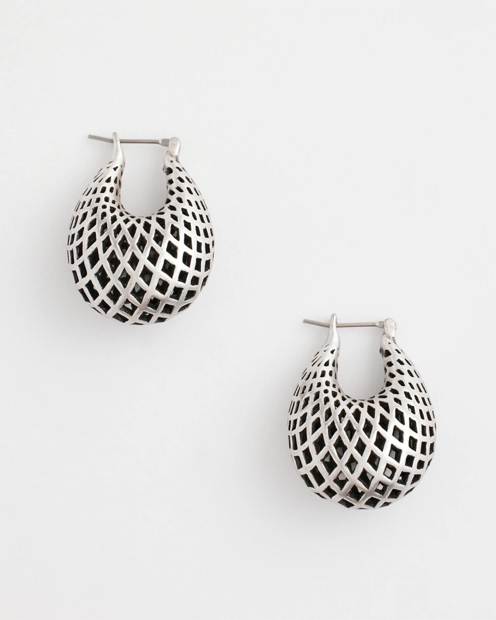 Chico's Hot Sale - Silver Lattice Puff Hoop Earrings Silver