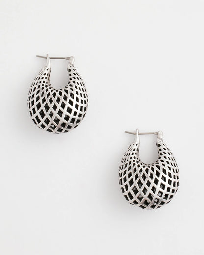 Chico's Hot Sale - Silver Lattice Puff Hoop Earrings Silver