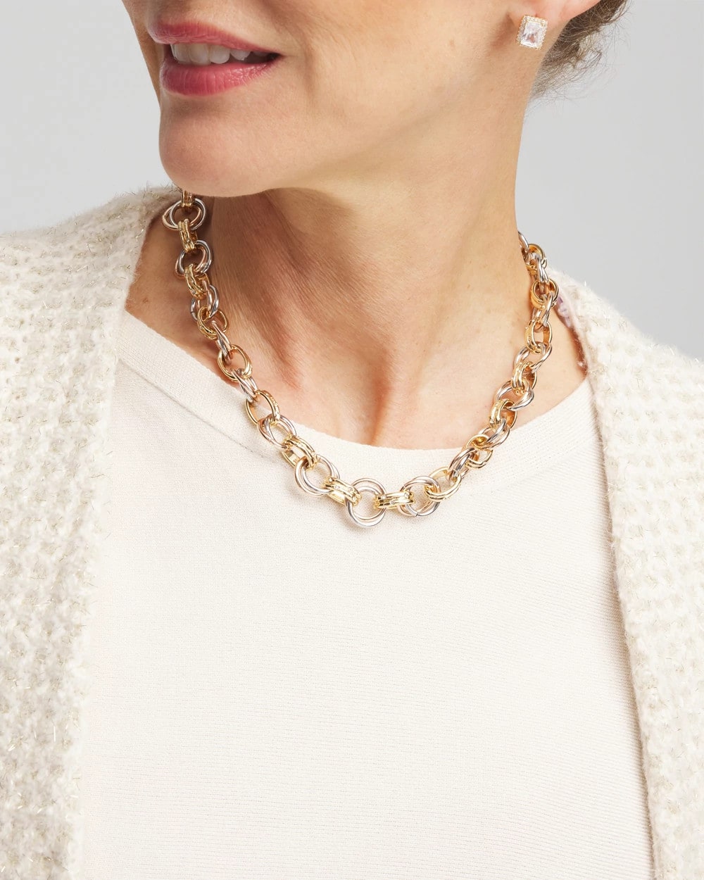 Chico's Deals - Convertible Tri-Tone Short Necklace Mixed Metals