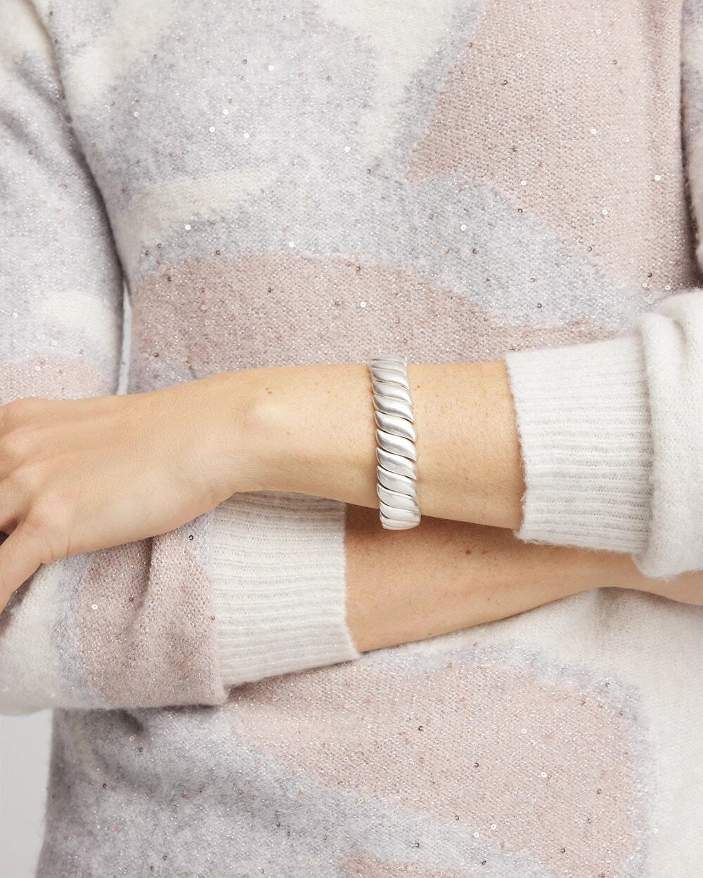 Chico's Value - Matte Twist Stretch Bracelet Silver