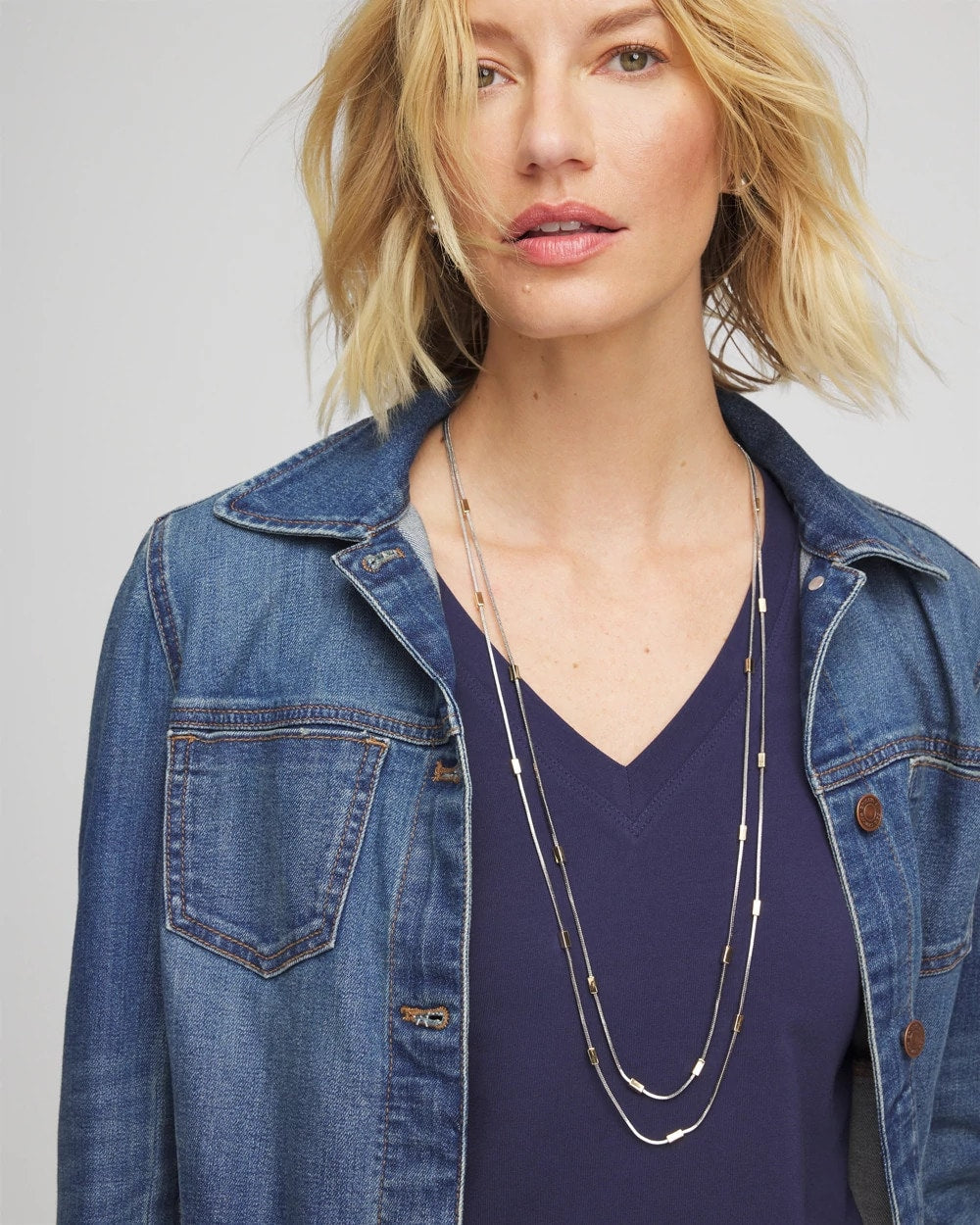 Chico's Popular - Mixed Metal Double Strand Necklace Mixed Metals