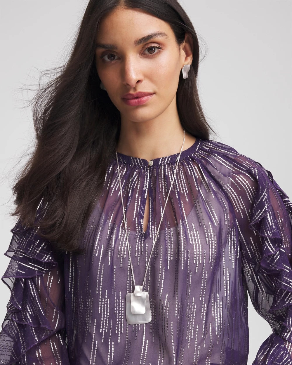 Chico's Best Seller - Adjustable Square Pendant Necklace Silver