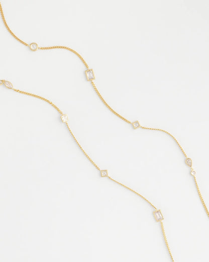 Chico's Quality - Fine Crystal Long Chain Necklace Gold
