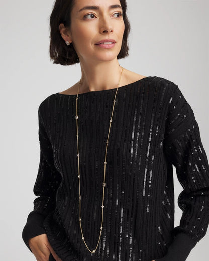 Chico's Quality - Fine Crystal Long Chain Necklace Gold