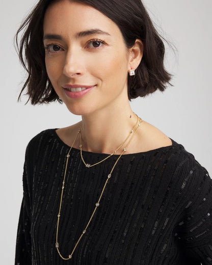 Chico's Quality - Fine Crystal Long Chain Necklace Gold