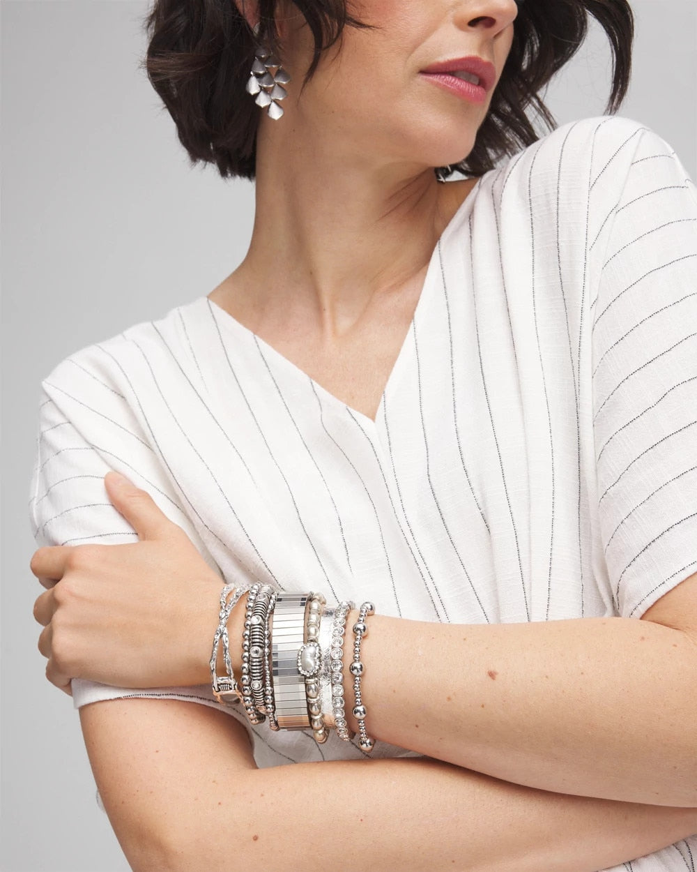 Chico's Latest - Silver Tone Stretch Watchband Bracelet Silver