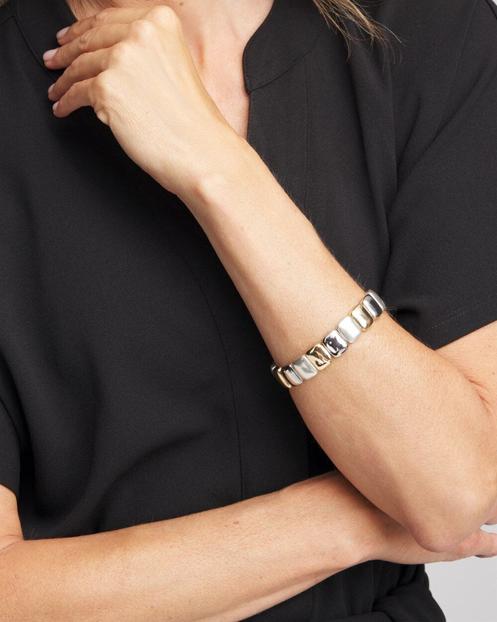 Chico's Value - Mixed-Metal Matte Square Stretch Bracelet Mixed Metals