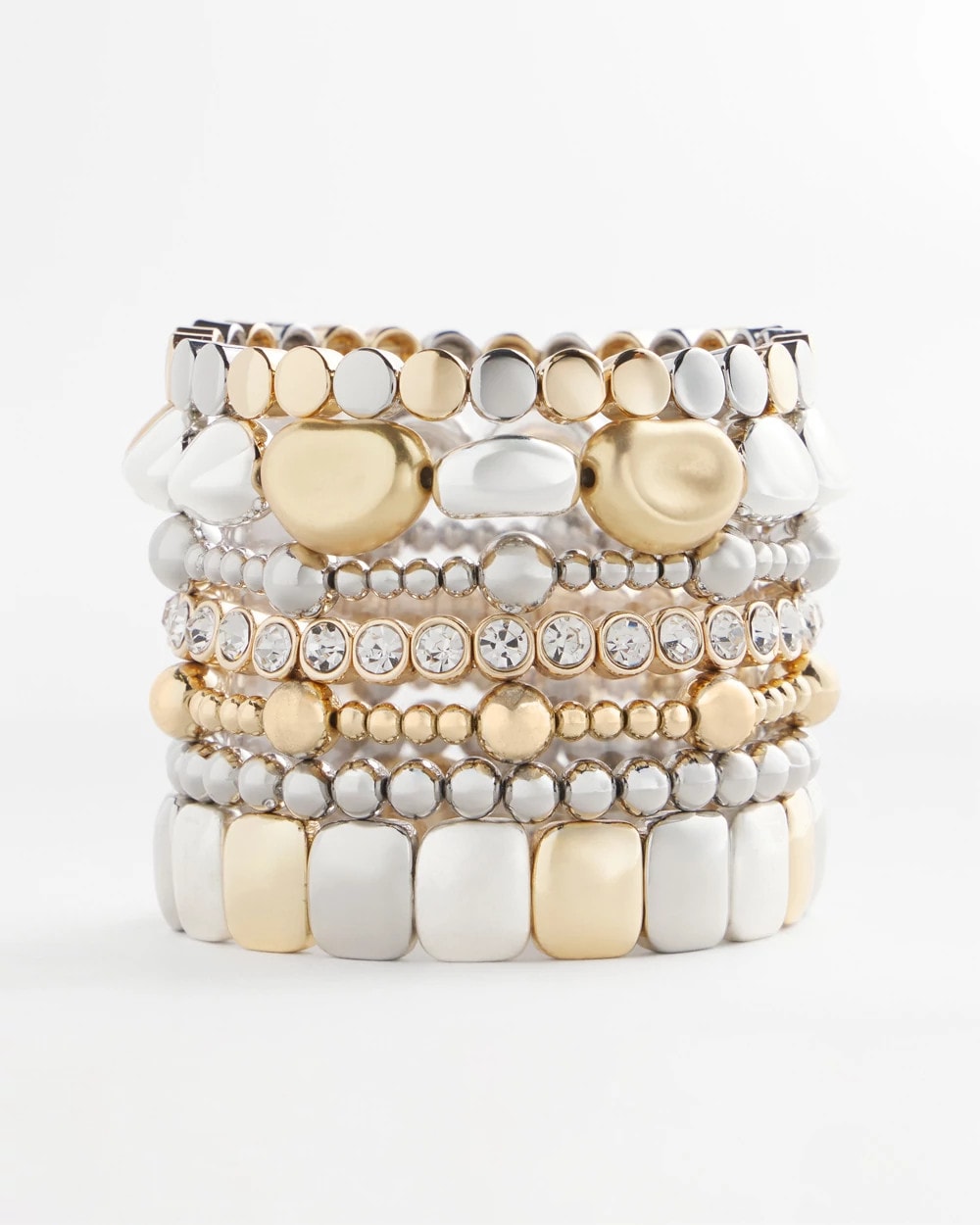 Chico's Recommended - Silver & Gold Tone Round Stretch Bracelet Mixed Metals