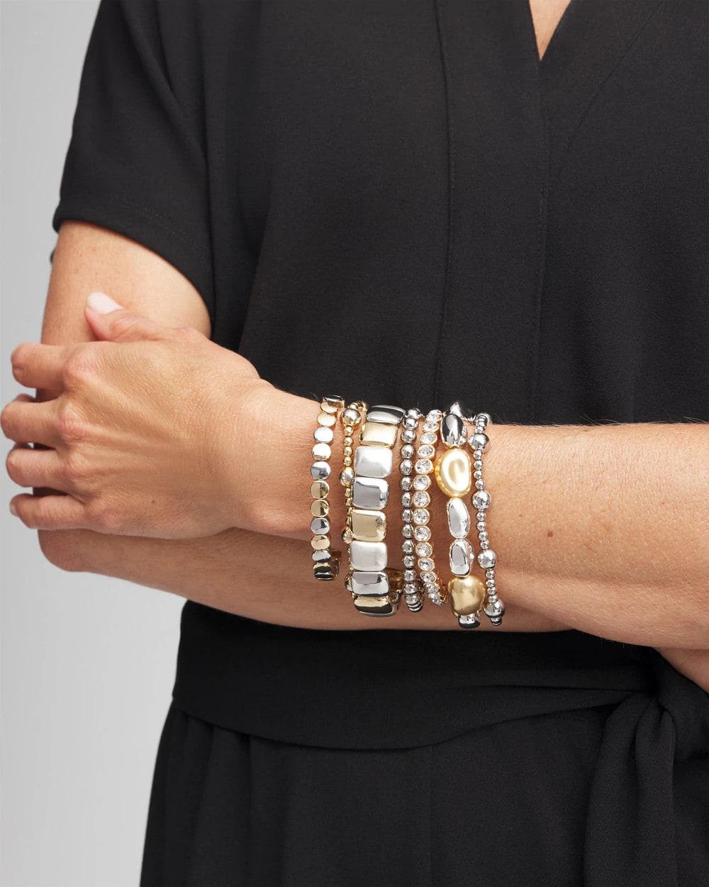 Chico's Recommended - Silver & Gold Tone Round Stretch Bracelet Mixed Metals