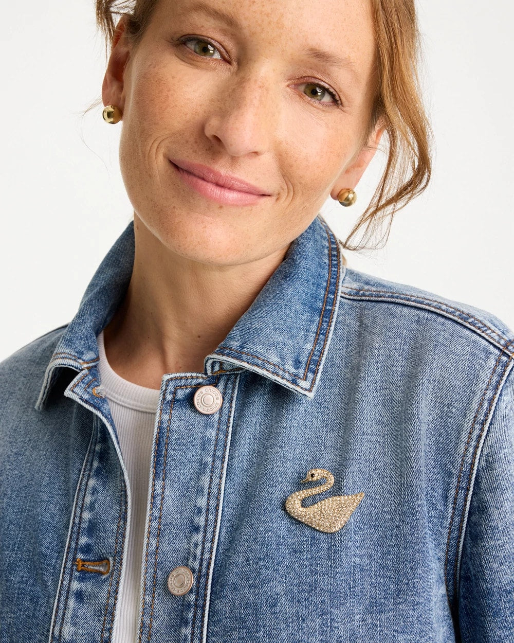 Chico's Discount - Sparkling Swan Brooch Gold