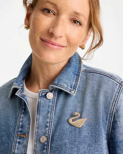 Chico's Discount - Sparkling Swan Brooch Gold
