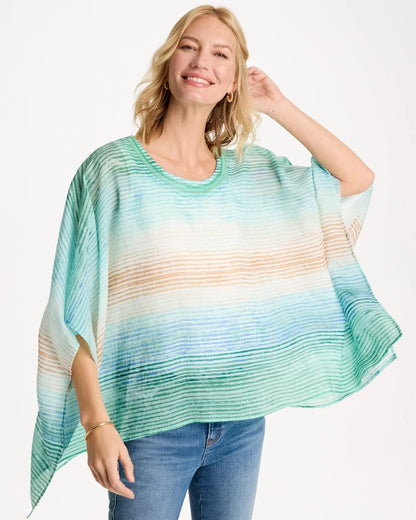 Chico's Quality - Ombre Coastal Printed Poncho Teal Waters