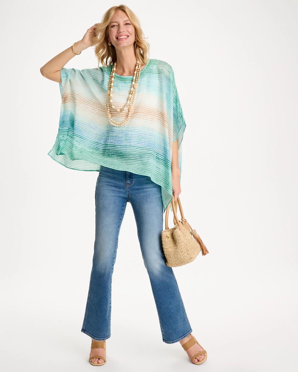 Chico's Quality - Ombre Coastal Printed Poncho Teal Waters