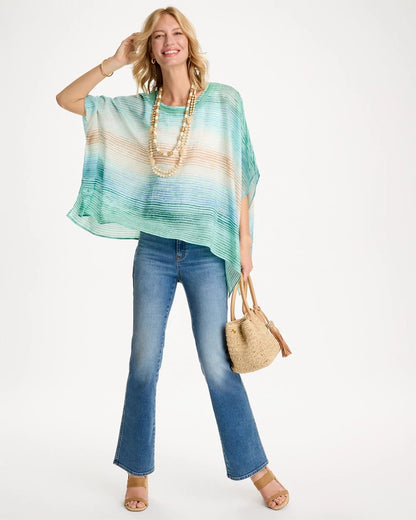 Chico's Quality - Ombre Coastal Printed Poncho Teal Waters