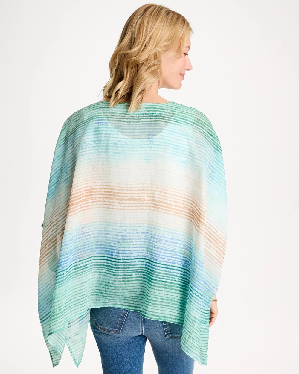 Chico's Quality - Ombre Coastal Printed Poncho Teal Waters