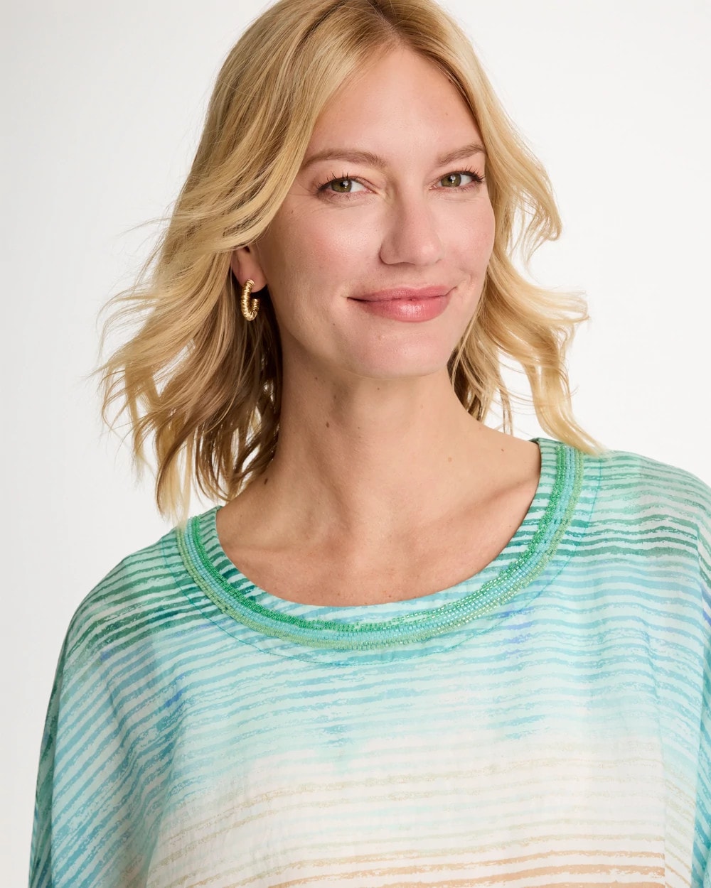 Chico's Quality - Ombre Coastal Printed Poncho Teal Waters