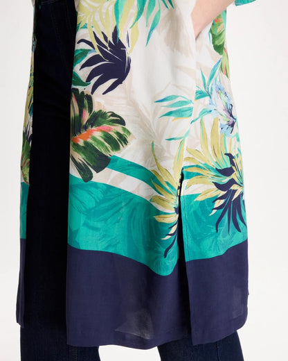 Chico's Deals - Printed Smocked Long Kimono Topanga Green