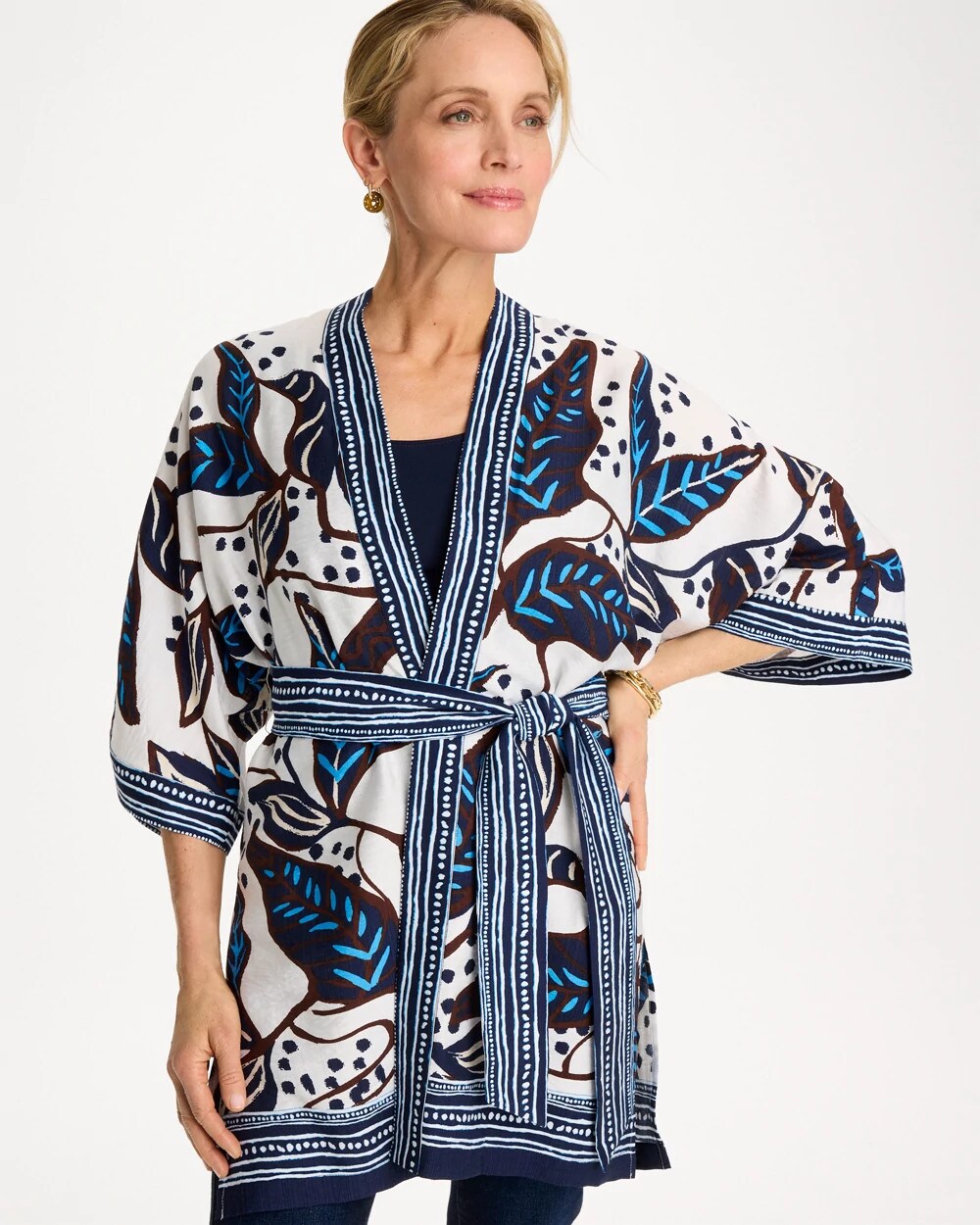 Chico's Popular - Printed Belted Kimono Ecru